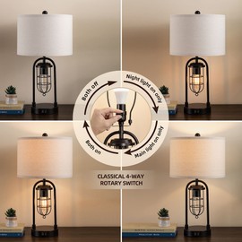 KAWOTI Set of 2 Farmhouse Table Lamps with USB Ports and Night Light Modern Nightstand Lamp for Living Room Bedroom（Bulbs Included）