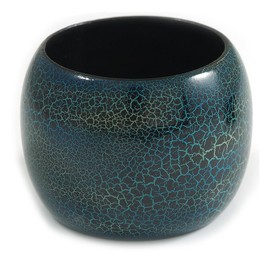 Avalaya Wide Chunky Cracked Effect Wood Bracelet Bangle (Teal/Green/Black) - Medium Size