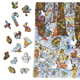 Wooden Jigsaw Puzzle for Adults - Uniquely Shaped Pieces - Made in The USA by FoxSmartBox - 245 Pieces - Fairy Forest. Winter