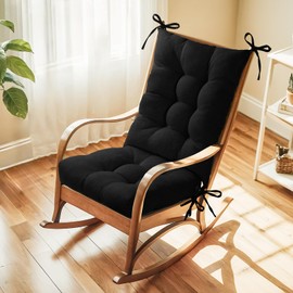 ROFIEJOX Rocking Chair Cushion - Breathable Linen Fabric, High-Density Sponge, Durable Comfort Non-Slip Bottom Tufted Seat Pads with Ties, Linen︱Black