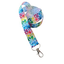 Love Hearts Print Ribbon Lanyard – 1" Grosgrain Neck Strap with Lobster Clasp – Rainbow Badge Holder or Keychain – Individual or Bundle Pack (Rainbow Hearts)