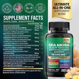 Bcuelov Sea Moss, Black Seed Oil, Ashwagandha, Turmeric, Ginger (16 in 1 Multivitamin)