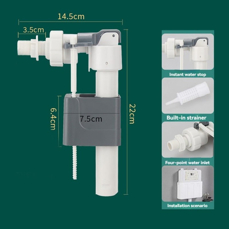 Rensimote In-Wall Water Tank Inlet Valve, White, Plastic, Globe Valve,