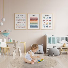 6 Pack Educational Posters for Kids, ABC Alphabet Poster, Shapes & Colors Chart, Days of the Week Poster, Numbers Poster for Kids Room, Preschool, Kindergarten & Classroom Learning Decor