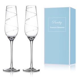 Parihy Champagne Flutes Glasses Set of 2, Bride and Groom Champagne Flutes, Wedding Toasting Flutes Wraparound Hand-Cut Design Embellished with Crystals, Anniversary Party Birthday Banquets Presents