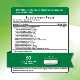 Nature's Truth Probiotics Capsules | 3 Billion CFU | 60 Count | for Men and Women | 14 Strains | Non-GMO & Gluten Free Supplement