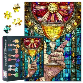 1000 Pieces Puzzle Holy Communion Religious Artwork for Adults Family Activity Motif with Coloured Glass Style Gift Hanging Decoration Puzzle 50.5 x 70.5 cm