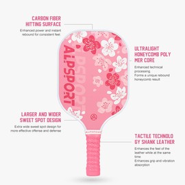 ALPSPORT Sakura Pink Pickleball Paddles Set of 1/2, USAPA Approved Fiberglass Graphite Cherry Racquet with Tied Grips, 2 Indoor Outdoor Pickleball Balls, 1 Cover Bag Men Women (1 Pcs)