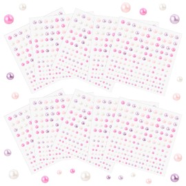Naler 1650 Piezas Perlas Adhesivas de Colores para Maquillaje Pegatinas de Perlas de Espalda Plana para Manualidades Decoraciones Brillantes para Uñas Cara 10 Hojas, 3/4/5/6 mm