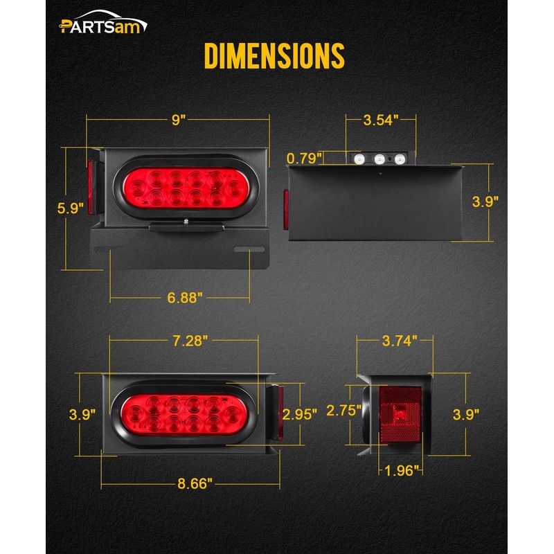 Partsam LED Steel Trailer Light Box Housing Kit w/ 6in