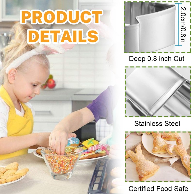 Hebterrka Easter Cookie Cutters Set, Stainless Steel, 5 Pieces, Easter