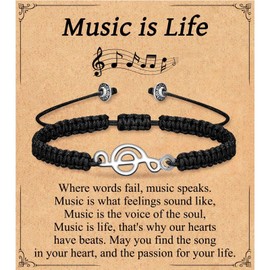 Music Gifts for Men Women Kids Teens, Christmas Music Themed Stuff Appreciation Gifts for Music Lovers Teacher Musicians, Black Bracelet Jewelry Gifts for Music Marching Band Choir Students
