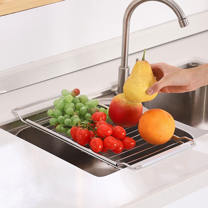 Telescopic Sink Storage Rack Stainless Steel Expandable Kitchen Sink Organizer