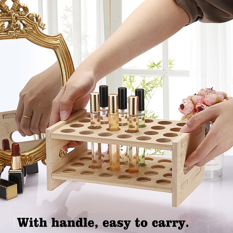 ELLDOO Rollerball Perfume Organizer, 24 Spaces Bamboo Perfume Storage Holder