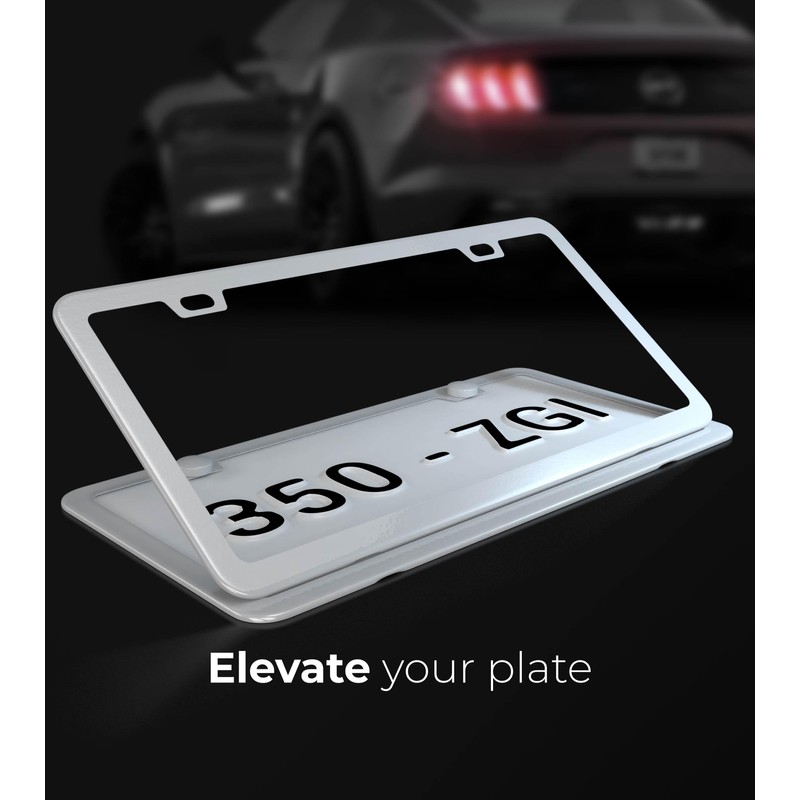 Deselen White License Plate Frame - 2-Hole Sleek Style, Stainless