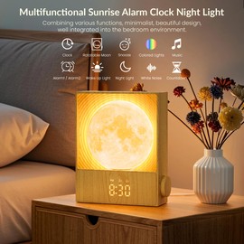 Indirect Lighting, Moon Light, Alarm Clock, Place Clock, Nursing Light, Night Light, Bedside Lamp, Dimmer Color, Timer Function, Natural Sound, LED, Eye Friendly, Popular, Birthday Gift, Baby Shower