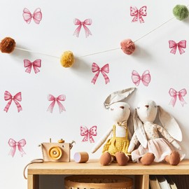 12 Pcs Pink Bow Wall Stickers Cute Theme Wall Decals Peel and Stick DIY Removable Pink Room Wall Decor for Bedroom Living Room (B)