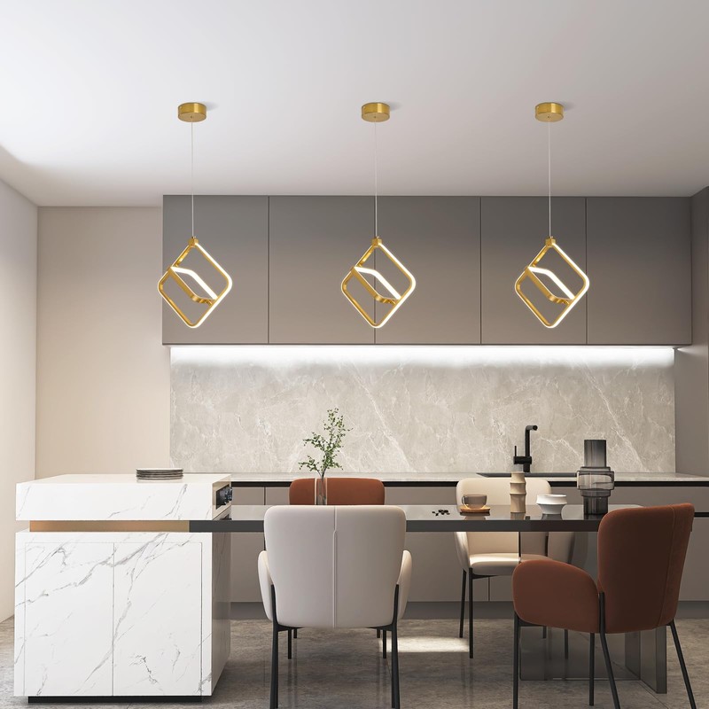 BNHHLZ Modern LED Chandelier Gold Rectangular Pendant Light Fixtures 4000K