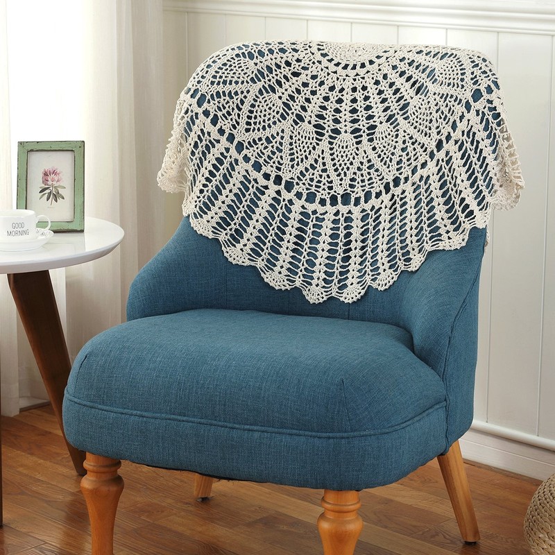 Gracebuy Beige 35 Inch Round HANDMADE Cotton Crochet Lace Placemat