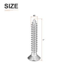 DTGN 50Pcs #8x1" Flat Head Wood Screws, 304 Stainless Steel Phillips Self Tapping Screws - Good for Woodworking, Furniture - Silver