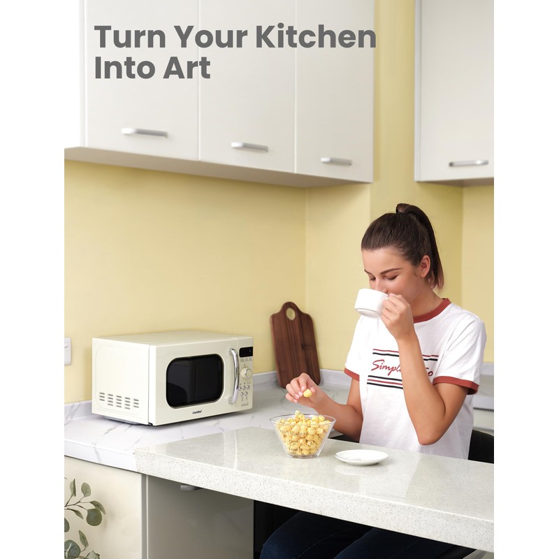 COMFEE' Retro Small Microwave Oven With Compact Size, 9 Preset