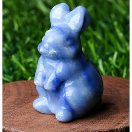 DUQGUHO Blue Aventurine Bunny Decor Crystals Rabbit Statue Pocket Polished Natural Gemstone Crystals Figurines for Easter Decoration Office Room Desk Decor 1.5’’ Gifts Gifts for Women 1PC