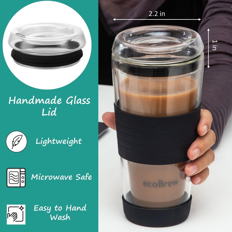 ecoBrew All Glass Lid - Replacement Double Wall Glass Cups,