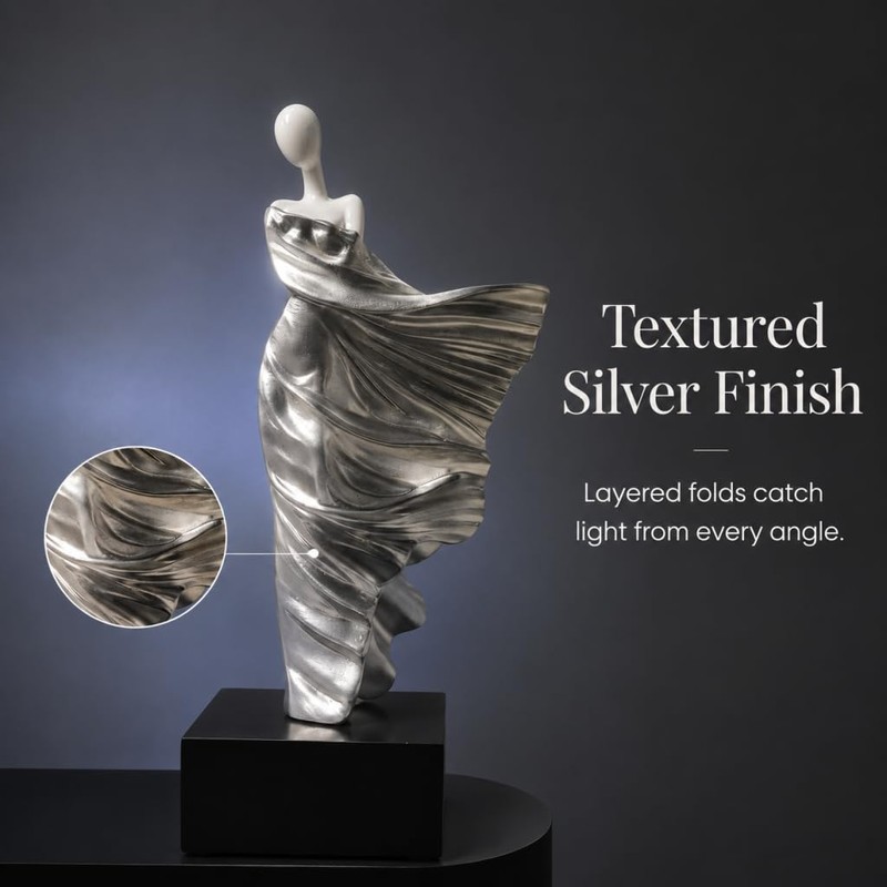 Silver Flowing Dress Abstract Woman Resin Statue