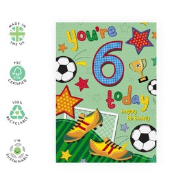 Sixth Birthday Card for Boys - Happy 6th Birthday Greeting Card for Kids - Football Age 6 - Six Year Old - Son - Child - Comes With Stickers - By Central 27