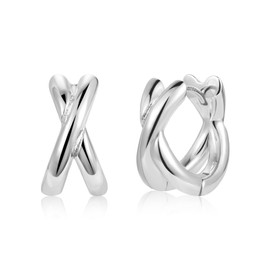 Sterling Silver 925 Chunky Hoop Earrings for Women, ALEXCRAFT Silver Cartilage Diverged Cutout Twist Double Huggie Hoop Earring Silver Small Lightweight Wide Thick Hoop Chunky Earrings for Women