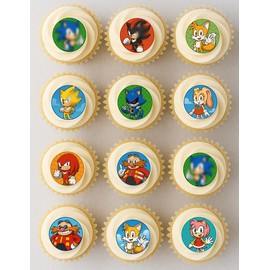 24 Edible Blue Hedgehog Cupcake Toppers for Boys Birthday –Video Game Party Decorations – Inspired Hedgehog Theme – Kids Gamer Party Supplies