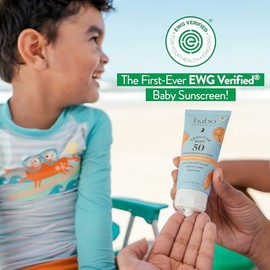Babo Botanicals Sensitive Baby Mineral Sunscreen Lotion SPF50 - Natural Zinc Oxide - Face & Body - Fragrance-Free - Water-Resistant - EWG Verified - V
