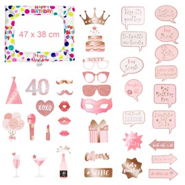 Iridsmole 40th Birthday Photo Booth Props, Rose Gold Inflatable Selfie Frame, 38pcs 40th Birthday Decorations for Women, 40th Giant Inflatable Photo Booth Frame for Ladies Womens Party Decoration