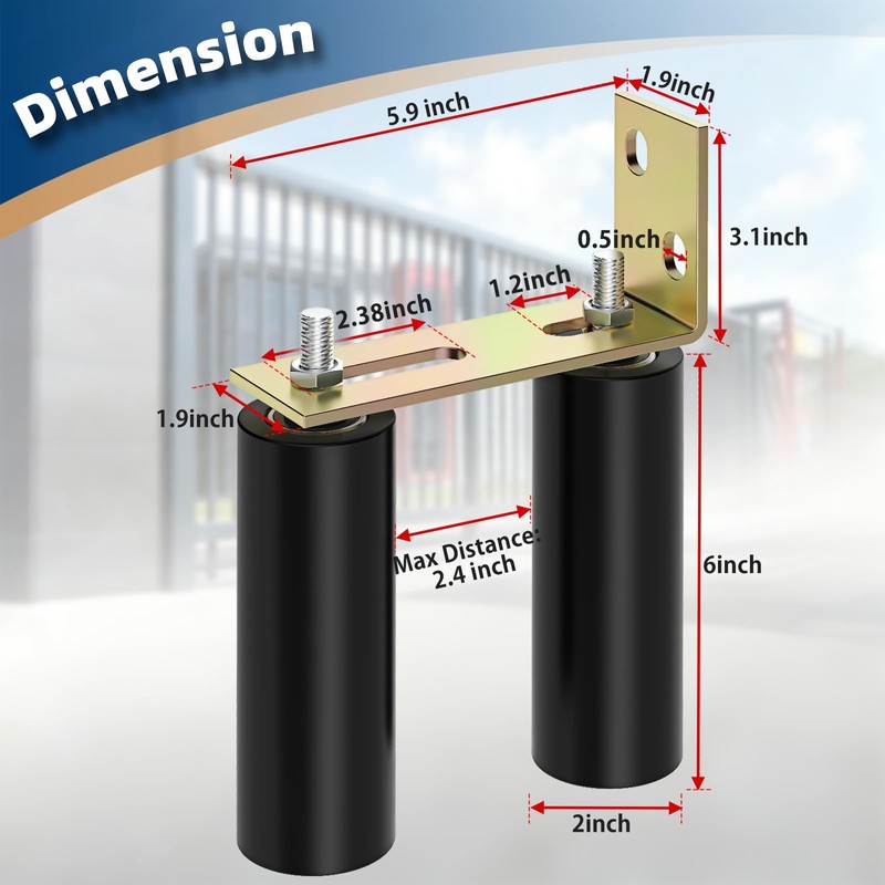 2 Pack 6" Slide Gate Guide Roller with L-Bracket Universal