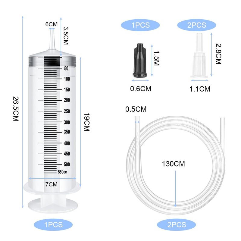 OFFCUP Large Syringe 500 ml, Plastic Syringe with 2 Hoses