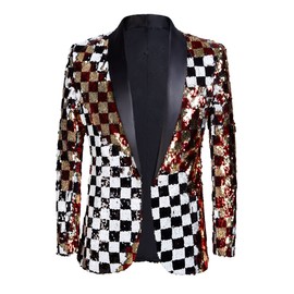 PYJTRL Men Stylish Two Color Conversion Shiny Sequins Blazer Suit Jacket (Color, M)