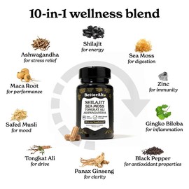BetterAlt GOLD+ Shilajit, Ashwagandha & Sea Moss Capsules | Lab-Tested for Purity | Helps Boost Energy & Immunity | 2-Month Pack