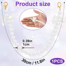HINZIC Bow Pearl Purse Chain Handbag Straps, Pearl White Shoulder Crossbody Bags Short Handle with Lobster Clasps Replacement Bag Charm Accessories for Women - 1PCS