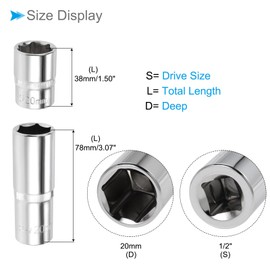 CoCud 6-Point Socket, 1/2" Drive 20mm Deep, Polished Chromed CR-V Metric Deep and Shallow Impact Socket - (Applications: for Ratchet Torque Electric Wrenches Car Repair), 2-Pieces
