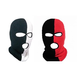 aoozleny 3-Hole Two Color Knitted Hats Ski Mask Balaclava, Full Face Mask for Cycling/Skiing Winter Outdoor Sports, 2 Pairs (Red+Black, Black+White)