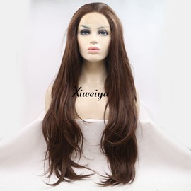 Xiweiya Long Hair Straight Wigs Lace Front Brown Wigs For Women Synthetic Wigs With Heat Resistant Free Part Replacement Wig Glueless Wigs 24"