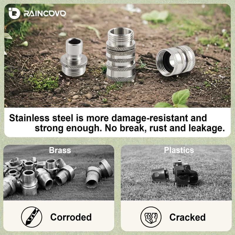 Raincovo Garden Hose Quick Connect, Stainless Steel Water Hose Fitting,