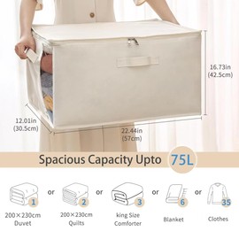 Canvas Comforters Bags Closet Organizers and Storage for Quilts Clothes Organization Containers Bins with Sturdy Zipper, Clear Window 75L for Sweaters Blankets Storage Bedroom Collapsible 6Pack