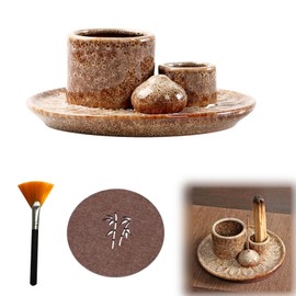 4-in-1 Ceramic Incense Bowl, Incense Holder for Palo Santo, Incense Bowls for Any Incense, Fireproof Bowl Smoking with Mat and Brush for Meditation Room Yoga (White Speckled)