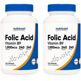 Nutricost Folic Acid (Vitamin B9) 1000 mcg, 240 Capsules (2 Bottles)
