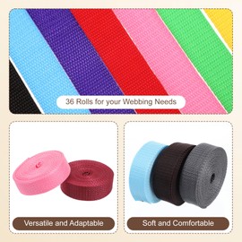 36 Rolls Cotton Webbing 1 Inch, 180 Yard Mixed Color Cotton Webbing Strap Heavy Duty Leash Straps for Making Bag Handles, Pet Leash, Cloth Belt, Gardening Supplies, Outdoors & Indoors, 36 Colors