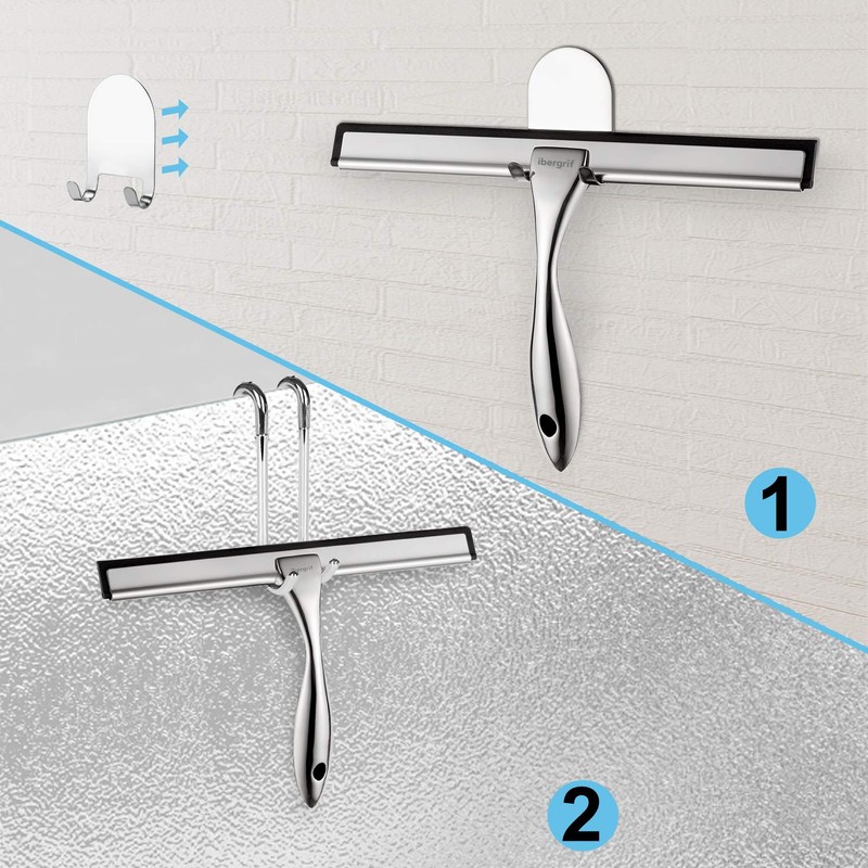 Ibergrif M34101 No Drilling Shower Squeegee with Hook, Bathroom Scraper