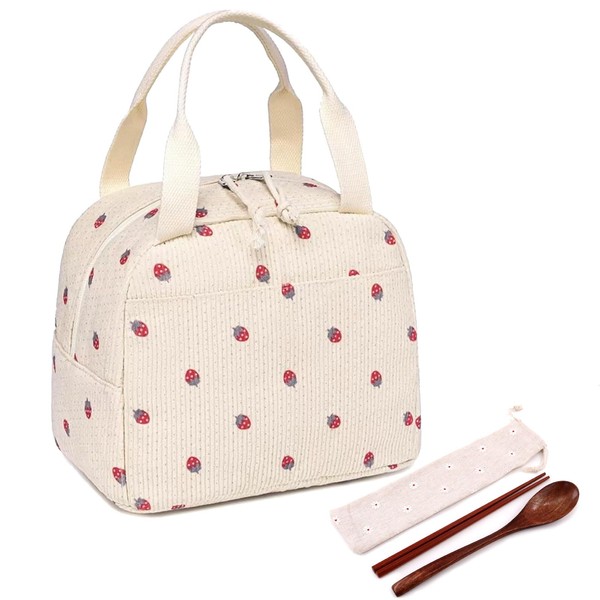 AYNKH Insulated Lunch Bag, with White Small Flower Chopstick Bag,