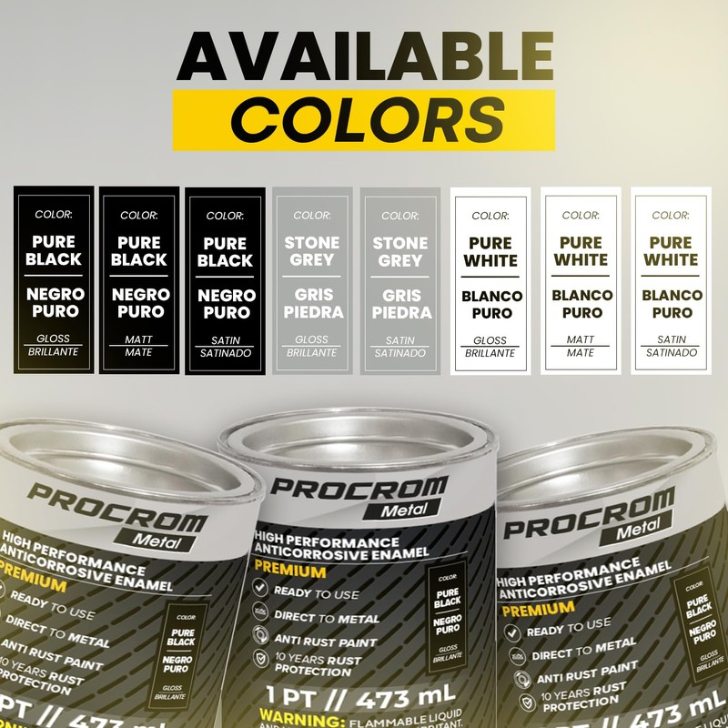Procrom Premium Metal Paint – Gloss Pure Black, Pint |