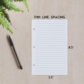 Half Letter Lined Paper, 3-Hole Punched, 250 Sheets/500 Pages, 100 GSM, Line Paper Binder Refill, 5.5 in. x 8.5 in., fits in Half Letter 3-Ring Binders, Mini Binder Refill Inserts